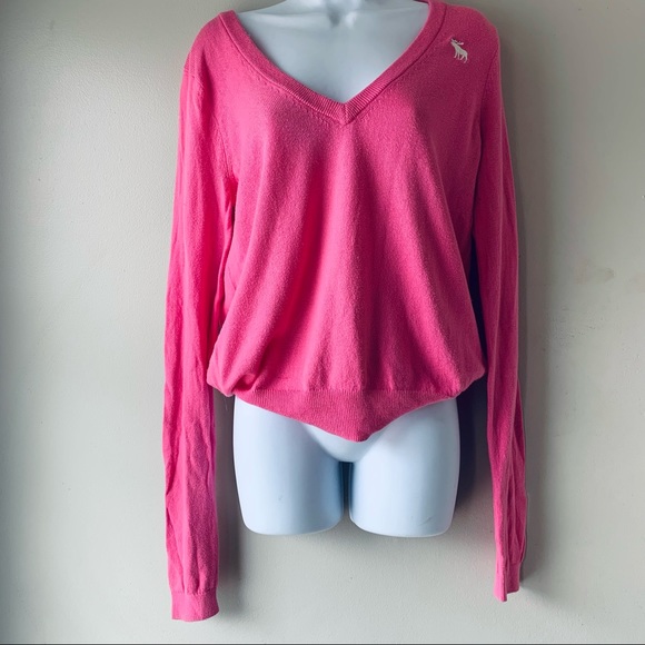 🇺🇸 ABERCROMBIE AND FITCH neon pink cotton sweater size S - Picture 1 of 7